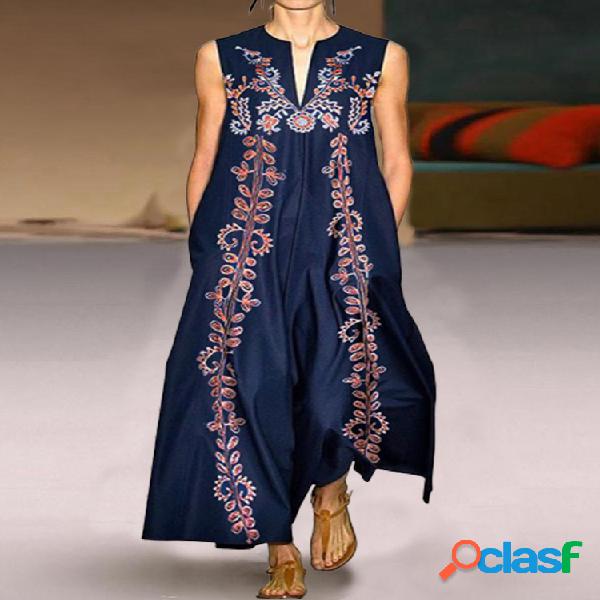Estampado de flores con cuello en V sin mangas Plus Talla