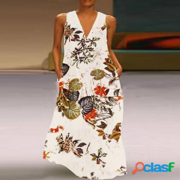 Estampado floral Escote en V Sin mangas Plus Talla Maxi