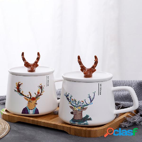 Estilo nórdico INS Creative Antlers Cerámico Taza con tapa