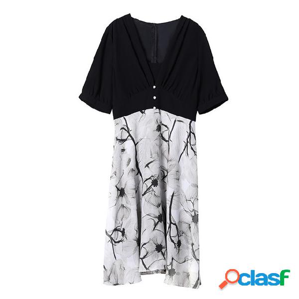 Gasa Manga Corta Estampado Moda Color a juego Largo Vestido