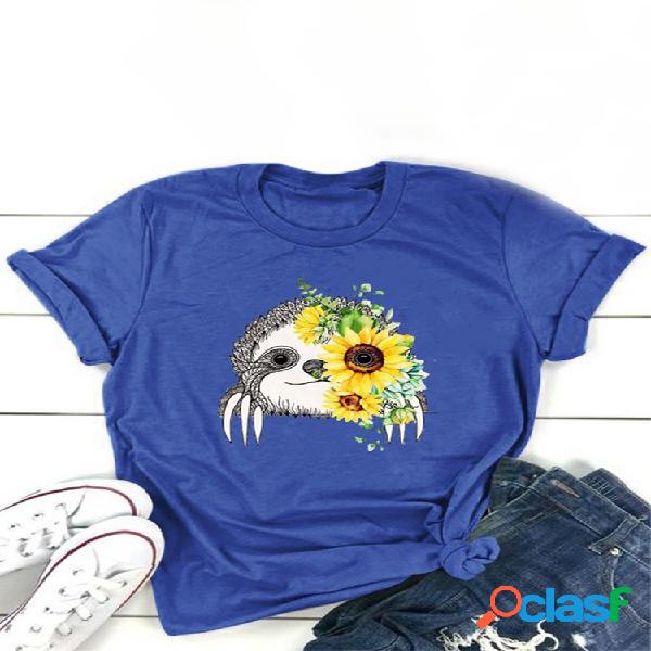 Gato Camiseta informal de manga corta con cuello en O