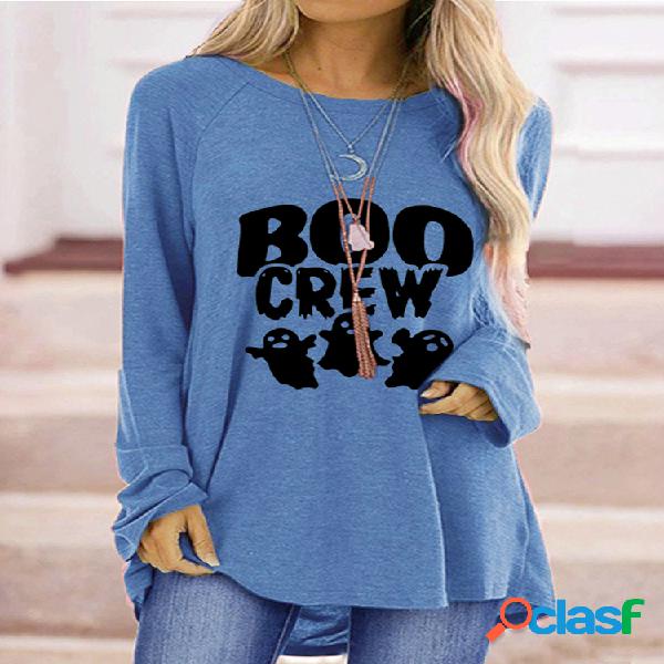Halloween Estampado O-cuello Manga larga Casual Plus Talla