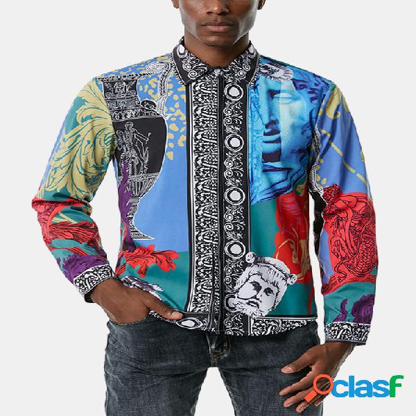 Hombre Allover Colorful Mixto Patrón Camisas de manga larga