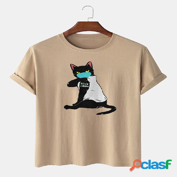 Hombre Camiseta 100% algodón Fun Gato Estampado casual