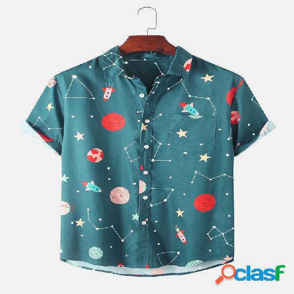Hombre Fun Starry Sky & Constellation Printed Casual Camisa