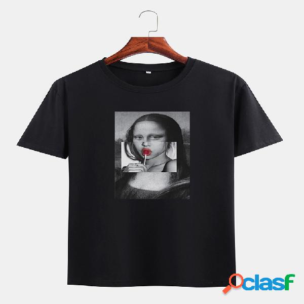 Hombre Funny Kuso Mona Lisa Oil Camisetas estampadas con