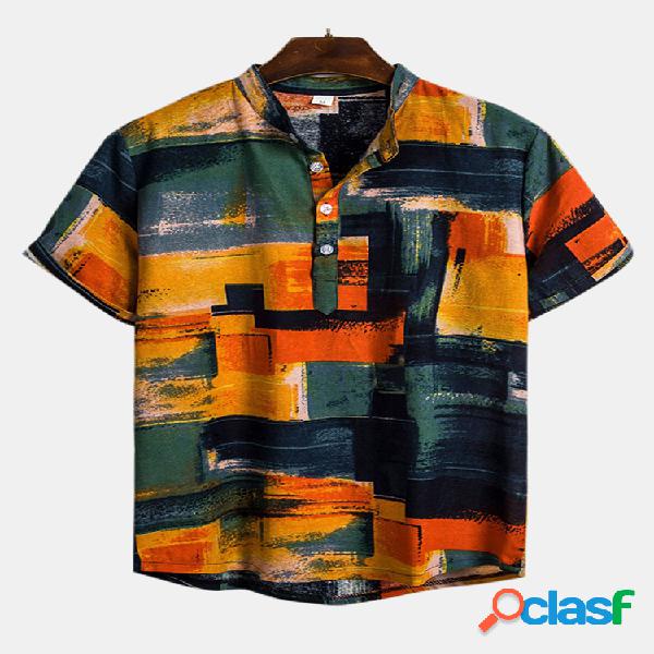 Hombre Graffiti divertido transpirable Colorful Henley de