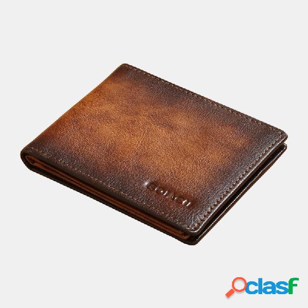 Hombre Piel Genuina RFID Tarjetero plegable retro Bolsa