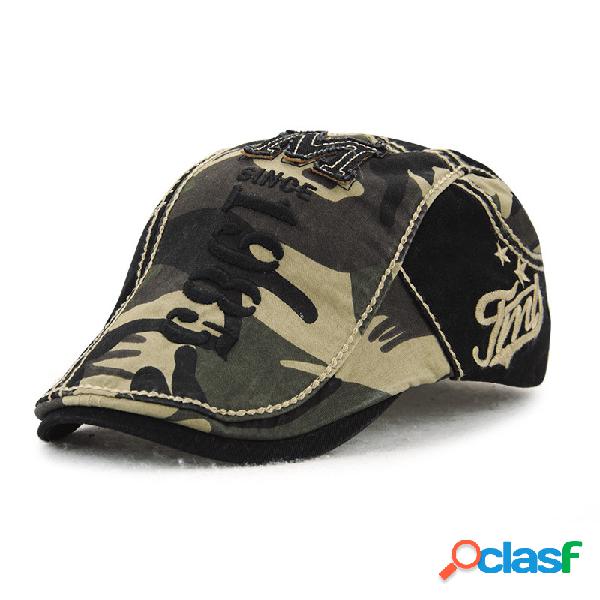 Hombres Mujer Algodón Camuflaje Beret Cap Hebilla Papel