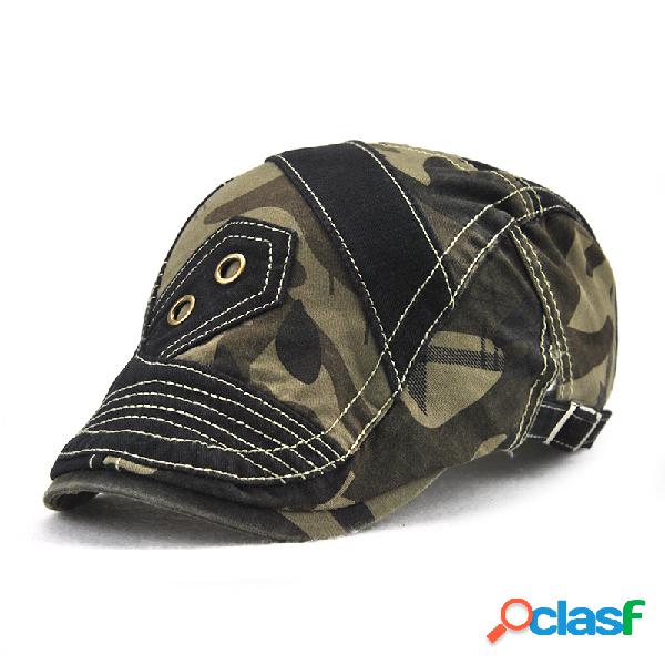 Hombres Pure Cotton Camouflage Patchwork Beret Caps Visera