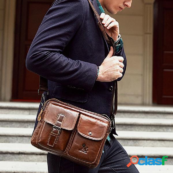 Hombres Solid Piel Genuina Crossbody Bolsa