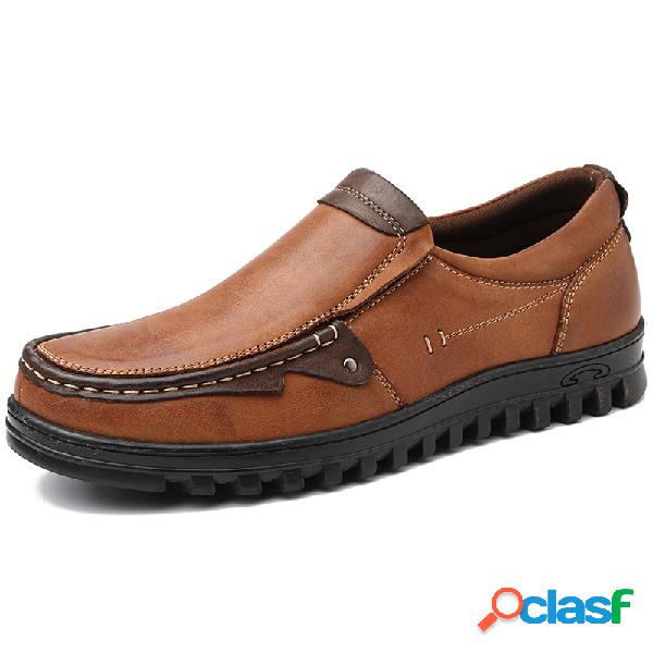 Hombres de cuero de empalme antideslizante Slip On Soft