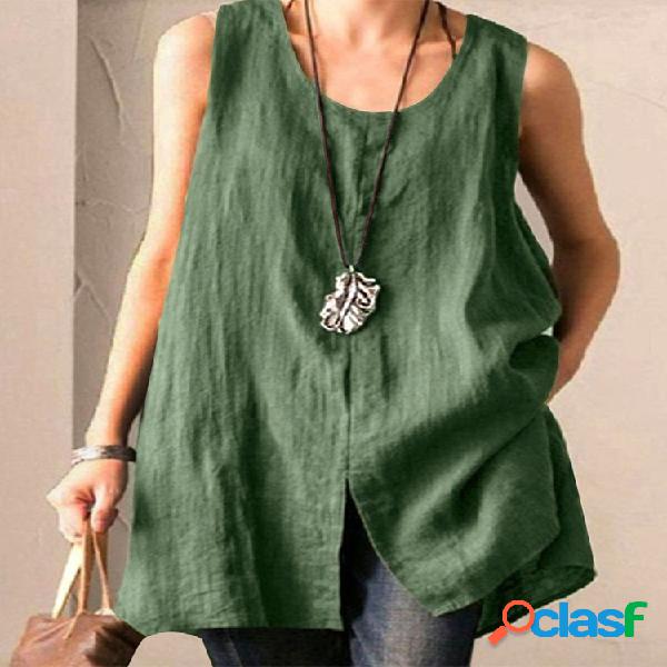 Irregular Split Sin mangas Casual Plus Talla Camiseta sin