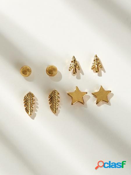 Juego de 4 aretes con aretes de moda Star Leaves Arrow Metal