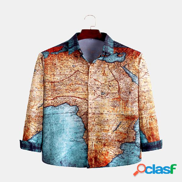 Mapas clásicos para hombre impresos transpirables camisas