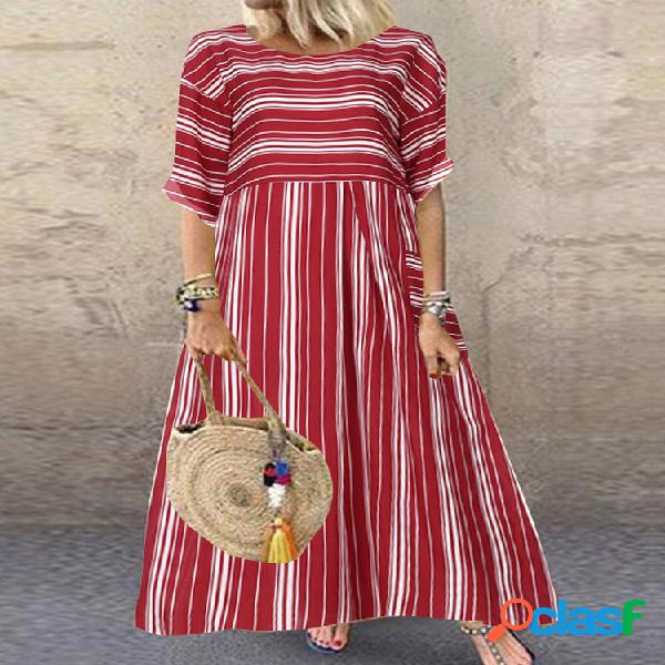 Media manga de bolsillo a rayas casual Plus Talla Maxi