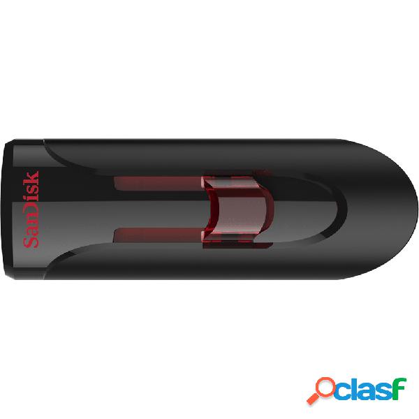 Memoria USB SanDisk Cruzer Glide, 32GB, USB 3.0, Negro/Rojo