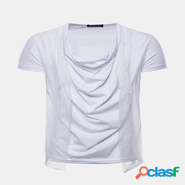Mens Fashion Net Yarn Diseño Heap Collor Camisetas de