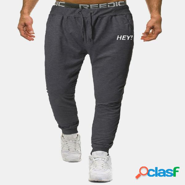 Mens Letter Print Cotton Solid Sport Running Casual Fit