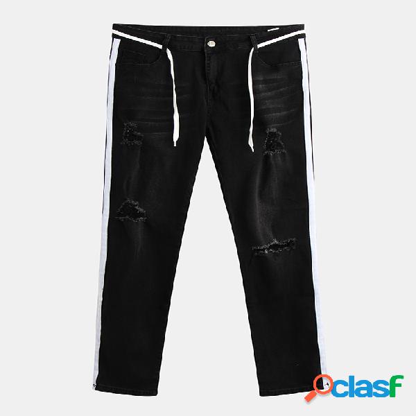 Mens Ripped Delgado Out Pencil Male Hip Hop Destroy Stretch