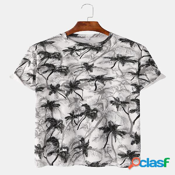 Mens Vacation Coco Palms Print Camisetas de manga corta