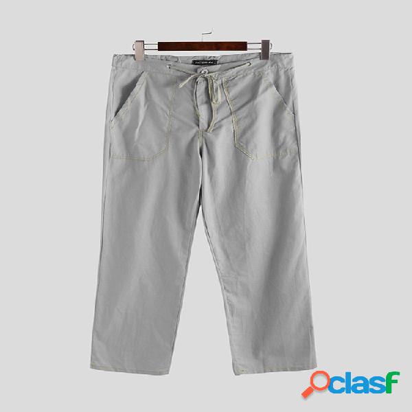 Mens liso color sólido algodón suelto casual transpirable