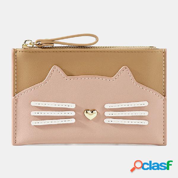 Mujer 3 ranuras para tarjetas Gato Patrón Cartera con