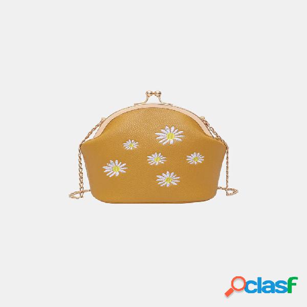 Mujer Cadenas de bordado de margaritas Hasp Crossbody Bolsa