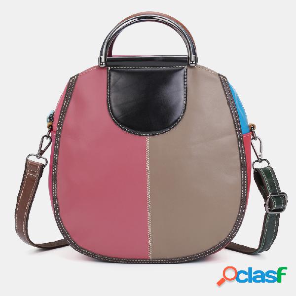 Mujer Círculo Piel Genuina Bolsa Crossbody Patchwork Bolsa