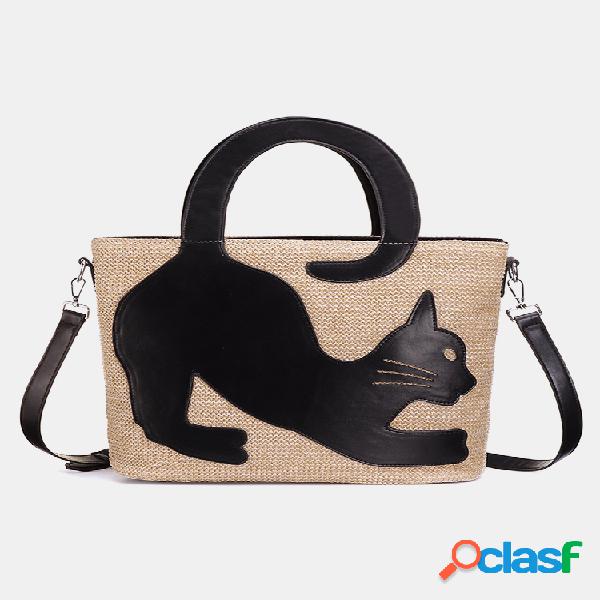 Mujer Gato Patrón Bolso bandolera de paja Bolsa