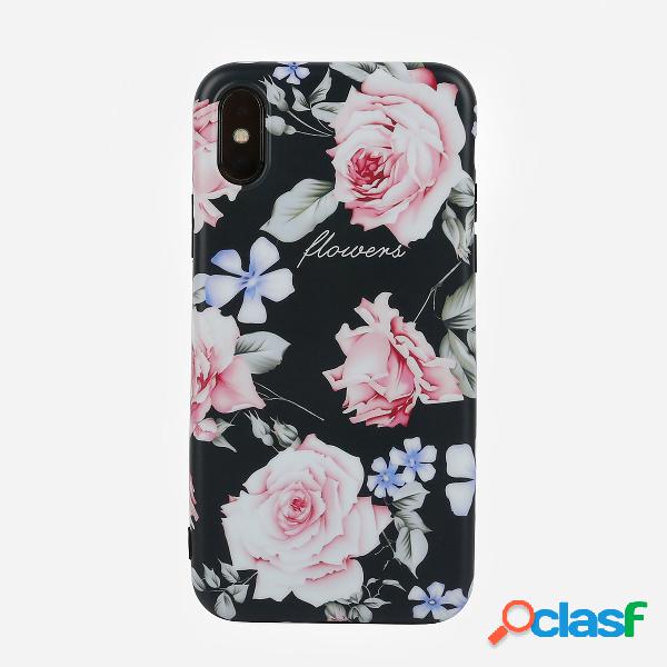 Mujer Negro Rosa Flor Lindo TPU Soft Shell Teléfono Caso