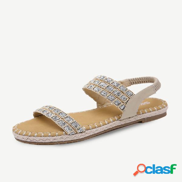 Mujer Paja elástica casual cómoda con diamantes de