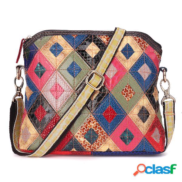 Mujer Piel Genuina Bolsa Patchwork Crossbody Bolsa