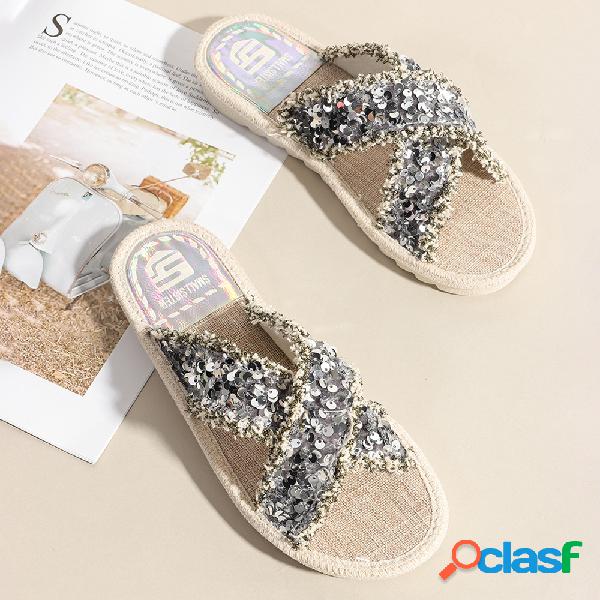 Mujer Soft Soled Cross Banda Flats zapatillas