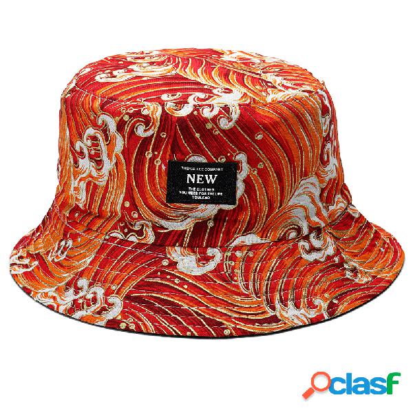 Mujer Summer Cotton Wave Patrón Bucket Sombrero Casual