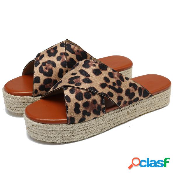 Mujeres Casual Leopard Alpargatas Plataforma Flat Slide