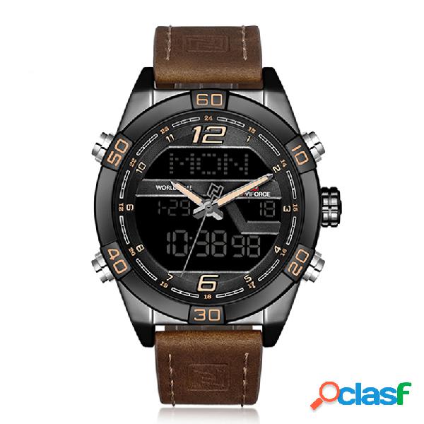 NAVIFORCE Dual Display Digital Watches Leather Chronograph