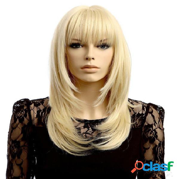 Neat Bangs Mixed Golden Medium longitud Pera Rizado Cabello