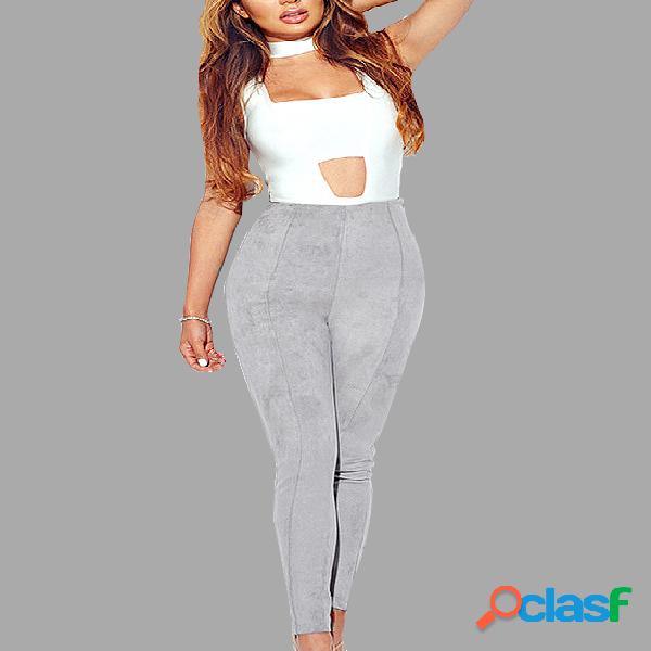 Pantalones Bodycon de ante de moda gris