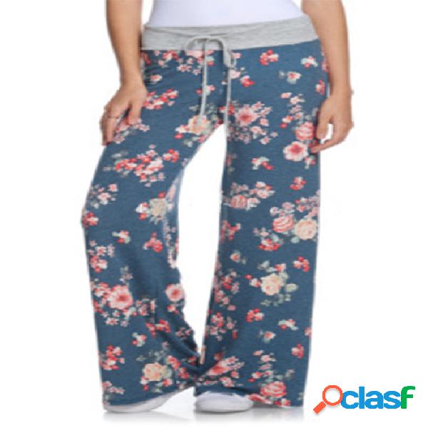 Pantalones de pierna ancha con estampado floral aleatorio