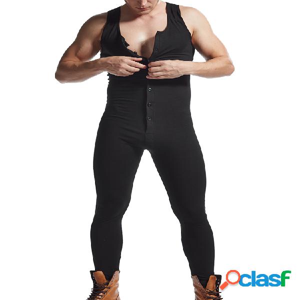 Pijamas de color sólido para hombre, sin mangas,