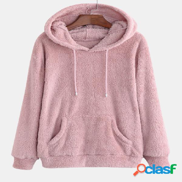 Polar Orejas De Conejo Manga Larga Casual Plus Talla Capucha