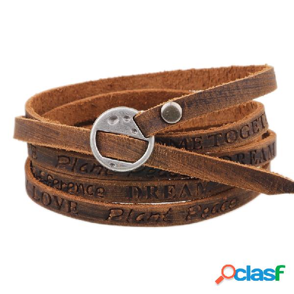Punk PU Leather Ancient Wristband Simple Word Love pulsera