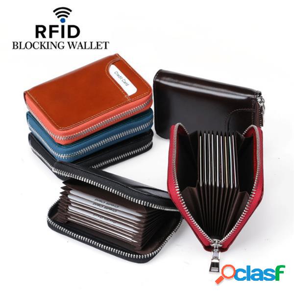 RFID Cartera corta de cuero genuino con 12 bolsillos