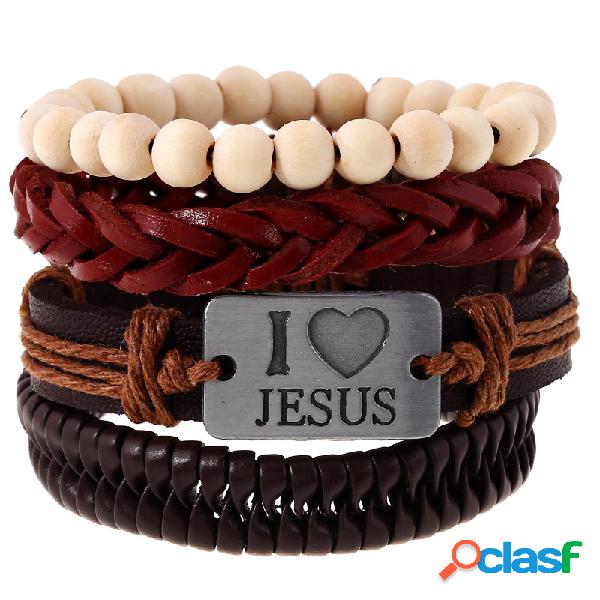 Religiosa I Love Jesus Pulsera de piel de vaca de pulsera de