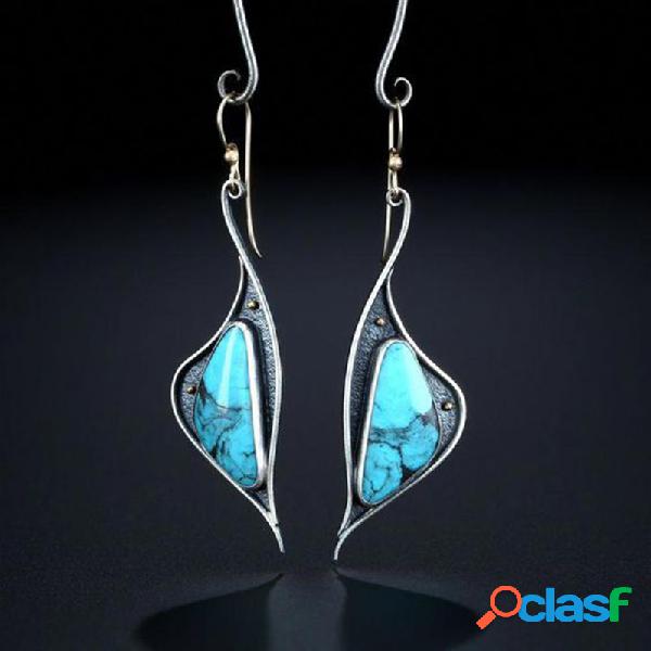 Retro Geométrico Pequeño Swan Turquesa Pendientes Metal