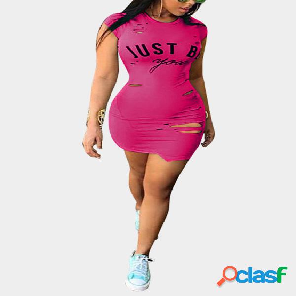 Rosa rosa patrón de la letra rasgada vestido de bodycon