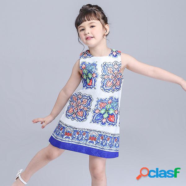 Sin mangas con estampado de porcelana azul y blanca Vestido