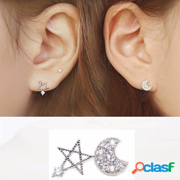 Sweet Ear Stud Earrings S925 Sterling Silver Moon Star