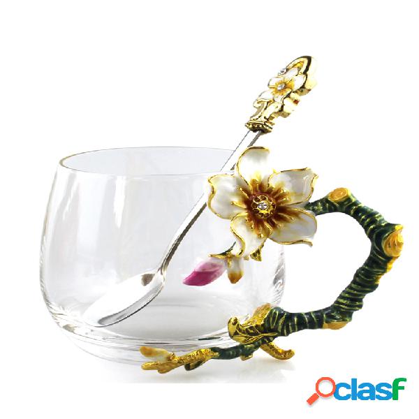 Taza elegante de flor de albaricoque Té Taza de cristal